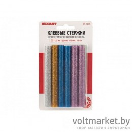 Клеевой стержень REXANT d=11,3мм, L=100мм, цветные с блестками, 12шт