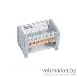 Кросс-модуль Morek MAB100A-7 с прозрачной крышкой, 2P, вх. 2x10_25mm², вых. 5x1,5_6mm², 100A, 1000V