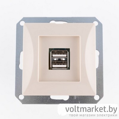 OPAL - Зарядное устройство с двумя USB Type A, 110_240V/5V, 1000mA, бежевый