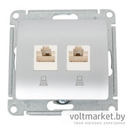 Розетка двойная компьютерная RJ45+RJ45 Glossa алюминий