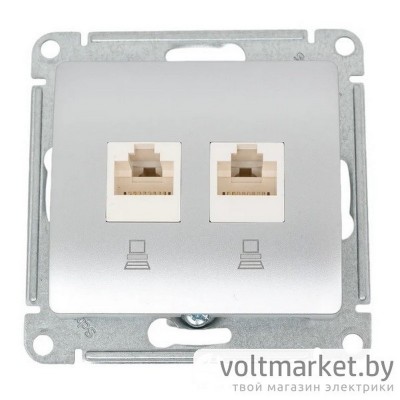 Розетка двойная компьютерная RJ45+RJ45 Glossa алюминий