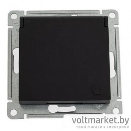 Розетка с/з со шторками с крышкой IP20 Atlas Design карбон