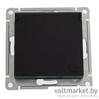 Розетка с/з со шторками с крышкой IP20 Atlas Design карбон
