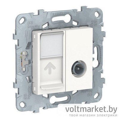UNICA NEW РОЗЕТКА TV одиночная + комп. RJ45 кат.6 UTP, 1 модуль, БЕЛЫЙ
