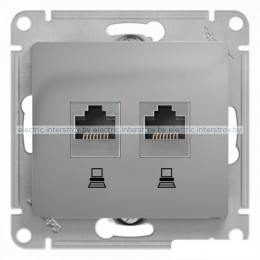 Розетка двойная компьютерная RJ45+RJ45 Glossa алюминий