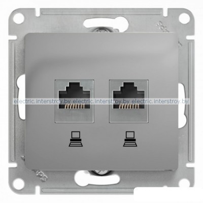 Розетка двойная компьютерная RJ45+RJ45 Glossa алюминий