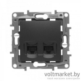 Etika - Розетка 2хRJ-45 UTP CAT5E (антрацит) Etika - Розетка 2хRJ-45 UTP CAT5E (антрацит)