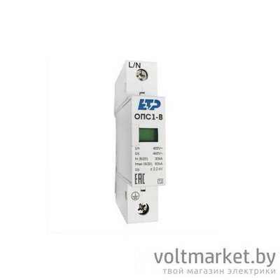 Ограничитель импульсных перенапряжений ОПС1-B 1P In=30kA Un=400B Im=60kA ETP