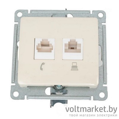 Розетка Компьютер RJ45+RJ11 Glossa бежевый