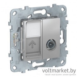 UNICA NEW РОЗЕТКА TV одиночная + комп. RJ45 кат.6 UTP, 1 модуль, АЛЮМИНИЙ UNICA NEW РОЗЕТКА TV одиночная + комп. RJ45 кат.6 UTP, 1 модуль, АЛЮМИНИЙ