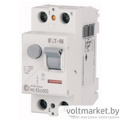 УЗО HNC-63/2/003, 2P, 63A, 6kA, 30mA, тип АC, 2M