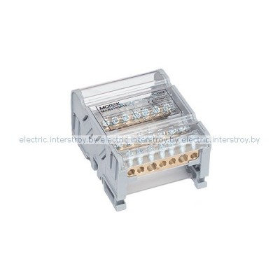 Кросс-модуль Morek MAB100A-7 с прозрачной крышкой, 4P, вх. 2x10_25mm², вых. 5x1,5_6mm², 100A, 1000V