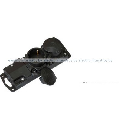 Розетка двойная с/з Р16-415 16А IP44, с заглушками, каучук