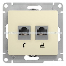 Розетка Компьютер RJ45+RJ11 Glossa бежевый
