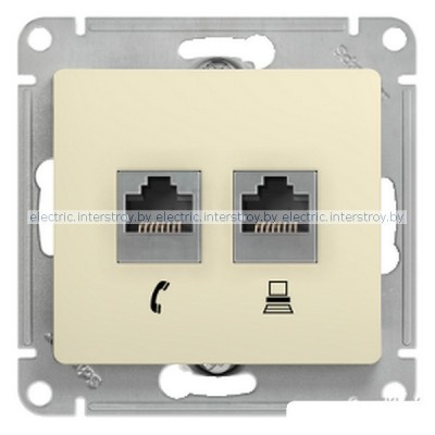 Розетка Компьютер RJ45+RJ11 Glossa бежевый
