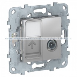 UNICA NEW РОЗЕТКА TV одиночная + комп. RJ45 кат.6 UTP, 1 модуль, АЛЮМИНИЙ