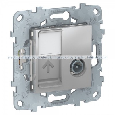 UNICA NEW РОЗЕТКА TV одиночная + комп. RJ45 кат.6 UTP, 1 модуль, АЛЮМИНИЙ