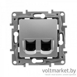 Etika - Розетка 2хRJ-45 UTP CAT5E 8конт. (алюминий) Etika - Розетка 2хRJ-45 UTP CAT5E 8конт. (алюминий)