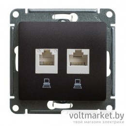 Розетка двойная компьютерная RJ45+RJ45 Glossa шоколад