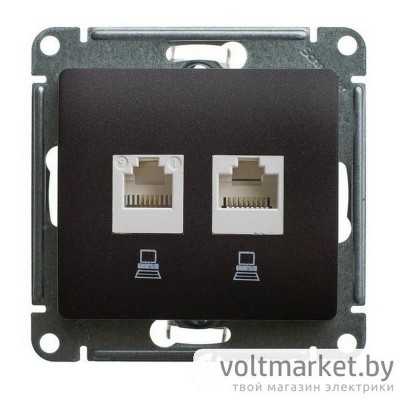 Розетка двойная компьютерная RJ45+RJ45 Glossa шоколад