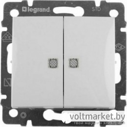 Выключатель двухклавишный с подсветкой Legrand Valena белый