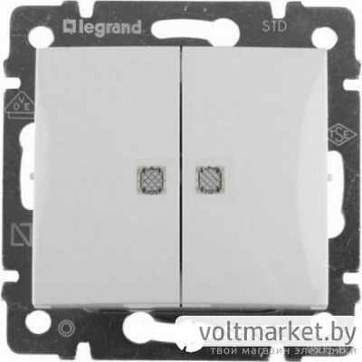 Выключатель двухклавишный с подсветкой Legrand Valena белый Выключатель двухклавишный с подсветкой Legrand Valena белый
