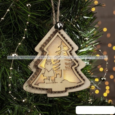 Подвеска световая Елочка и Дед мороз, 10х9х1 см, 4LED, (батарейки в комп), теплый белый