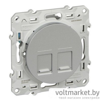 Розетка двойная компьютерная RJ45+RJ45 Odace алюминий