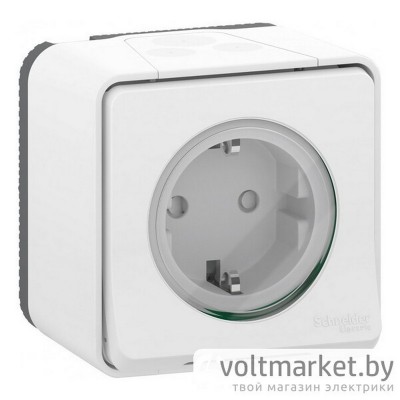 Розетка с з/к и шторками, открытой установки, Mureva S IP55, белый