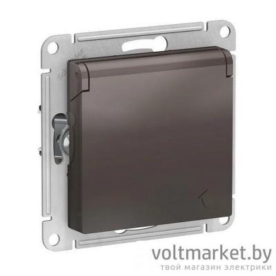 Розетка с/з со шторками с крышкой IP20 Atlas Design мокко