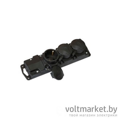 Розетка тройная с/з Р16-381 16А IP44, с заглушками, каучук Розетка тройная с/з Р16-381 16А IP44, с заглушками, каучук