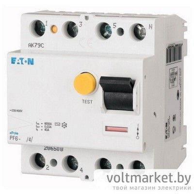 УЗО PF6-63/4/01, 4P, 63A, 6kA, 100mA, тип АC, 4M