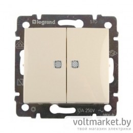 Выключатель двухклавишный с подсветкой Legrand Valena слоновая кость