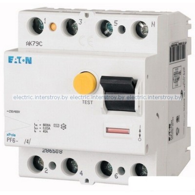 УЗО PF6-63/4/01, 4P, 63A, 6kA, 100mA, тип АC, 4M