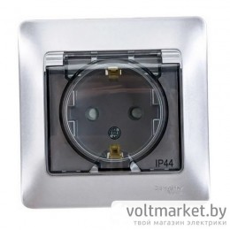 Розетка с/з с крышкой IP44 Glossa алюминий