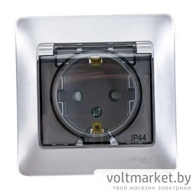Розетка с/з с крышкой IP44 Glossa алюминий
