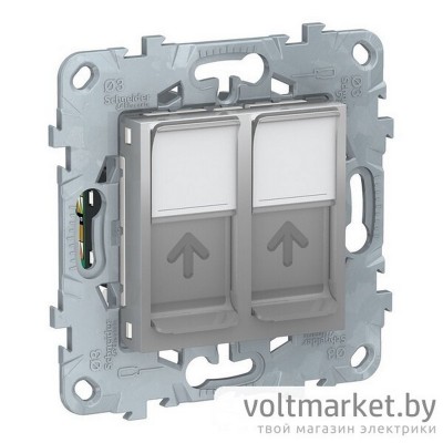 UNICA NEW РОЗЕТКА компьютерная, RJ45, двойная, кат. 5е UTP, АЛЮМИНИЙ
