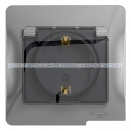 Розетка с/з с крышкой IP44 Glossa алюминий