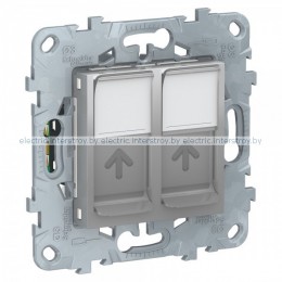 UNICA NEW РОЗЕТКА компьютерная, RJ45, двойная, кат. 5е UTP, АЛЮМИНИЙ